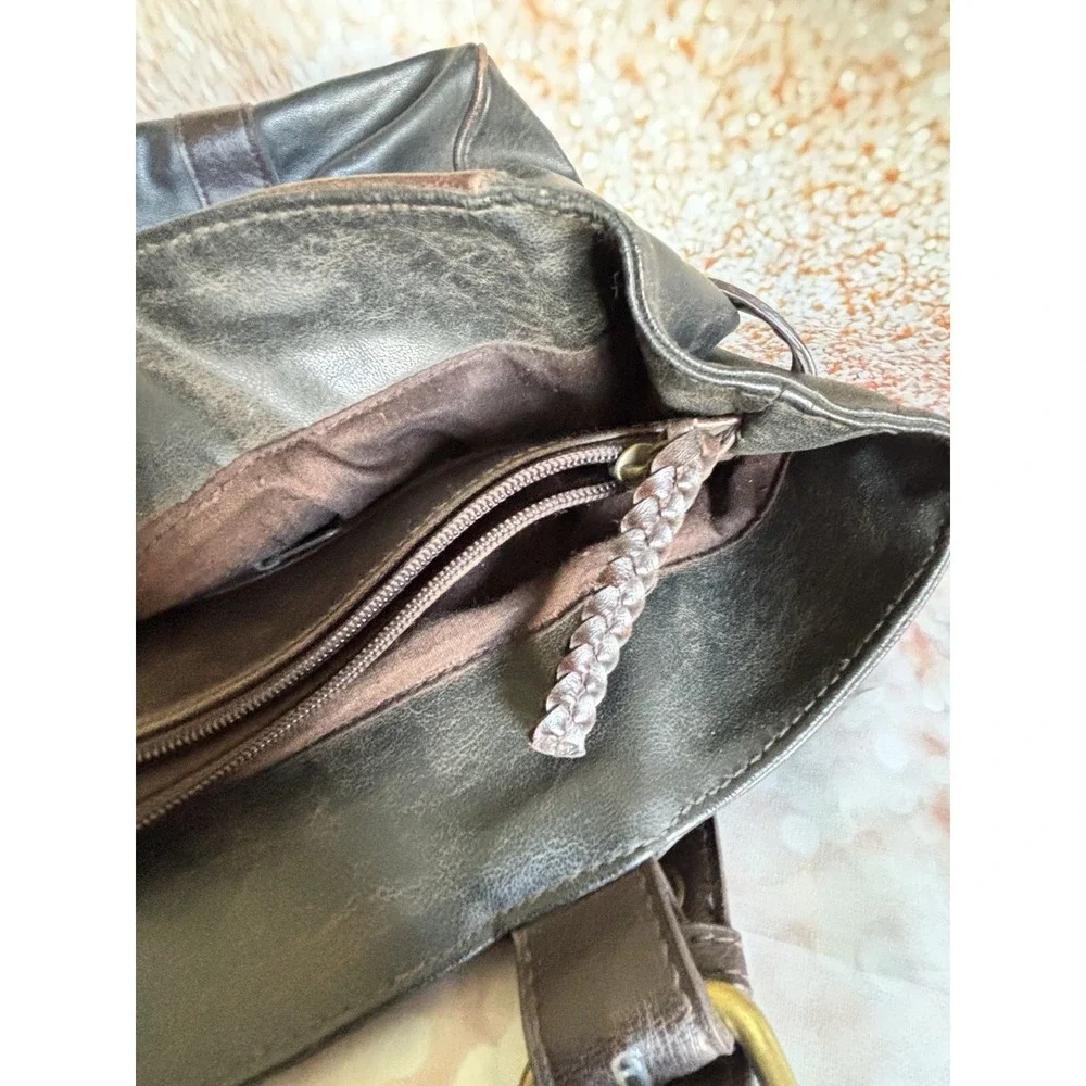 Bueno Black Brown‎ Distressed Vegan Leather Tote Bag Gold Turn Lock Satchel